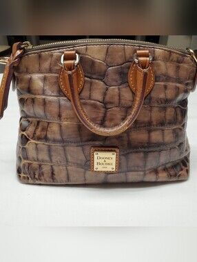Dooney & Bourke Croco Fino Dome Bag Mini Satchel Brown Croc Embossed Leather